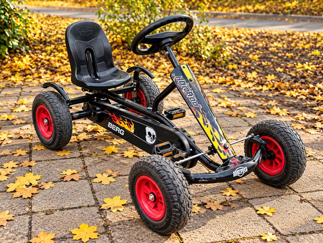 Schwarzes HotRod-Kart mit roten Felgen