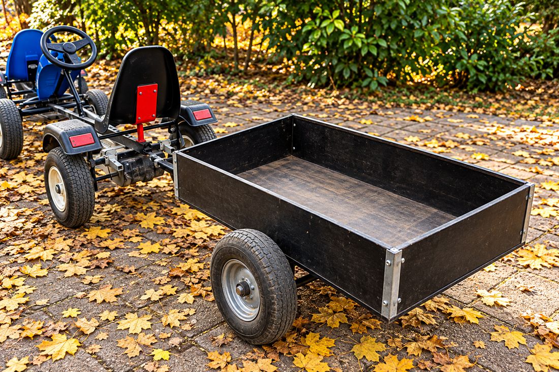 Transport-Anhänger mit Ladefläche hinter einem Kart